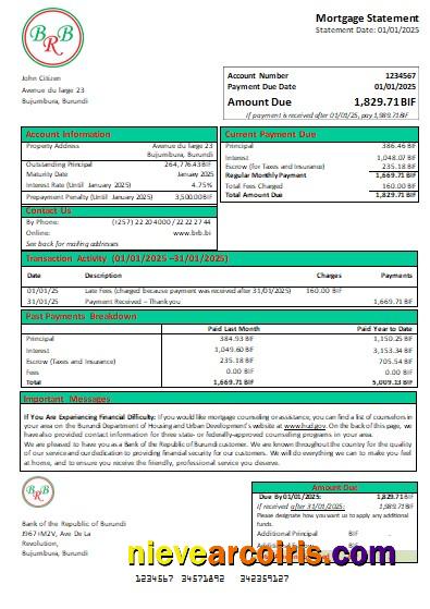 Burundi Bank of the Republic of Burundi bank mortgage statement